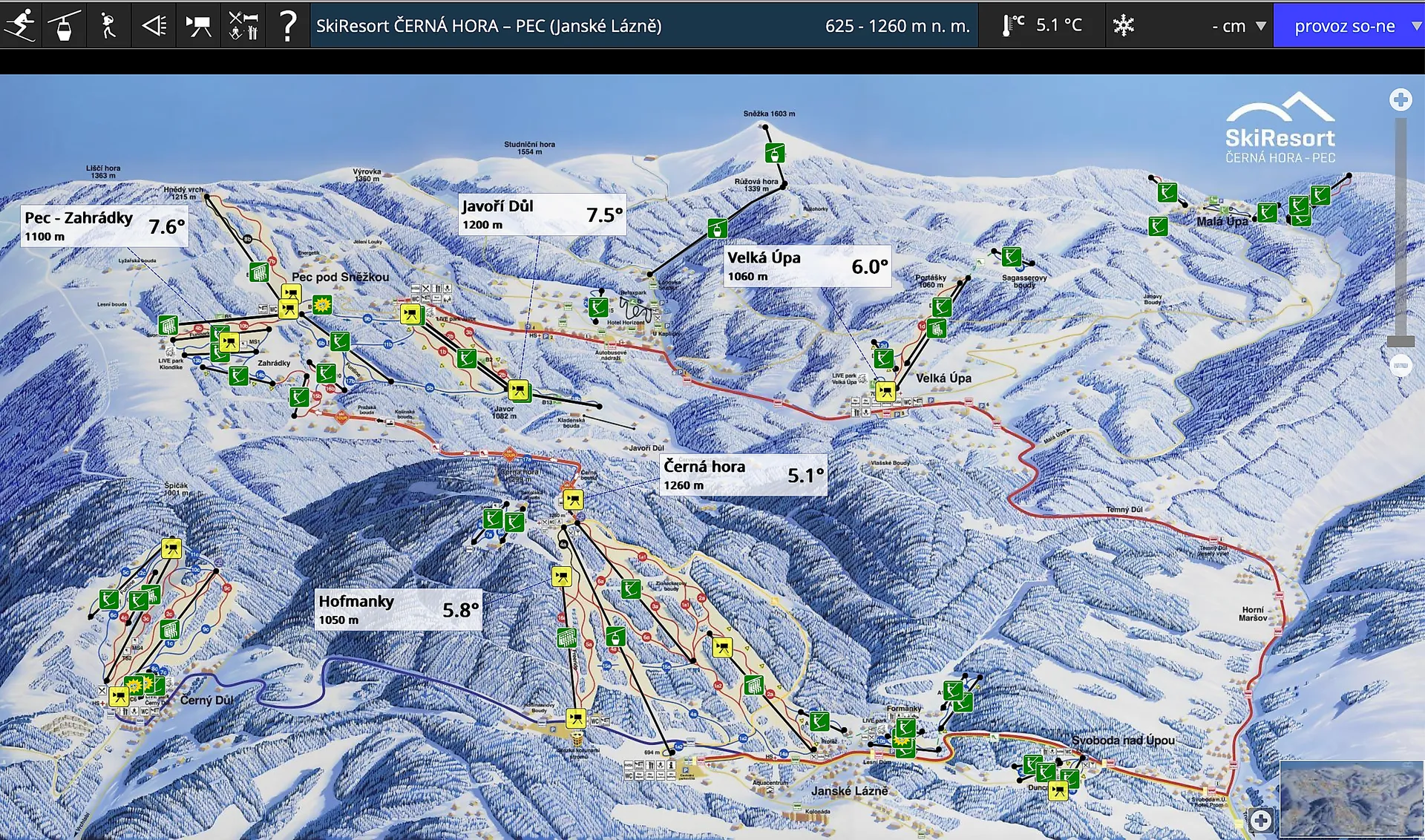 Interaktivní panoramatická mapa - SkiResort Černá hora - Pec