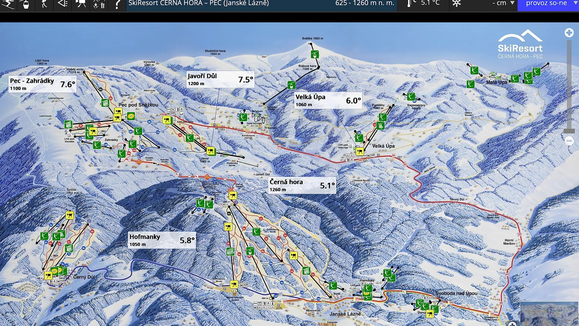 Interaktivní panoramatická mapa - SkiResort Černá hora - Pec